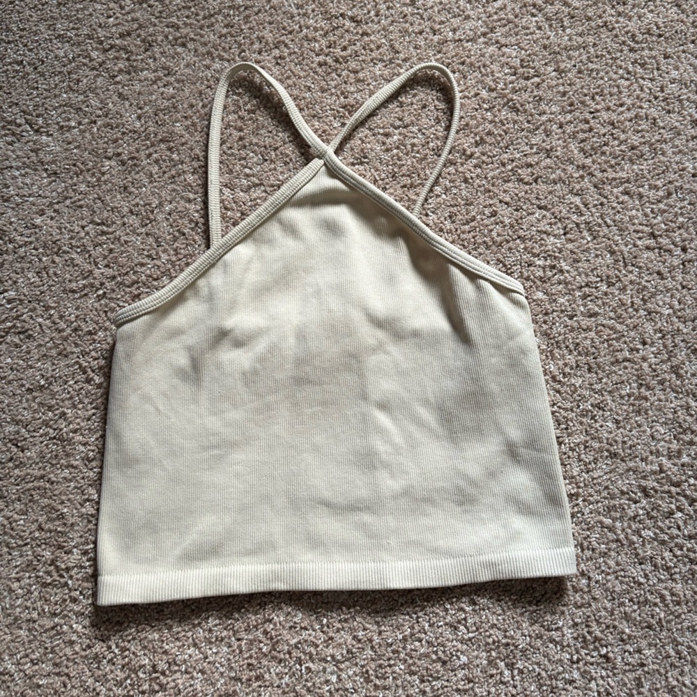 Love Poem by block Yoga Cream Halter Top